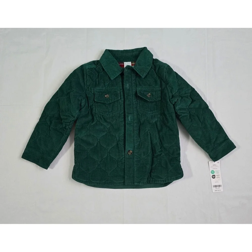 Carters Toddler Boys Green Quilted Corduroy Shirt Jacket Shacket 24M New